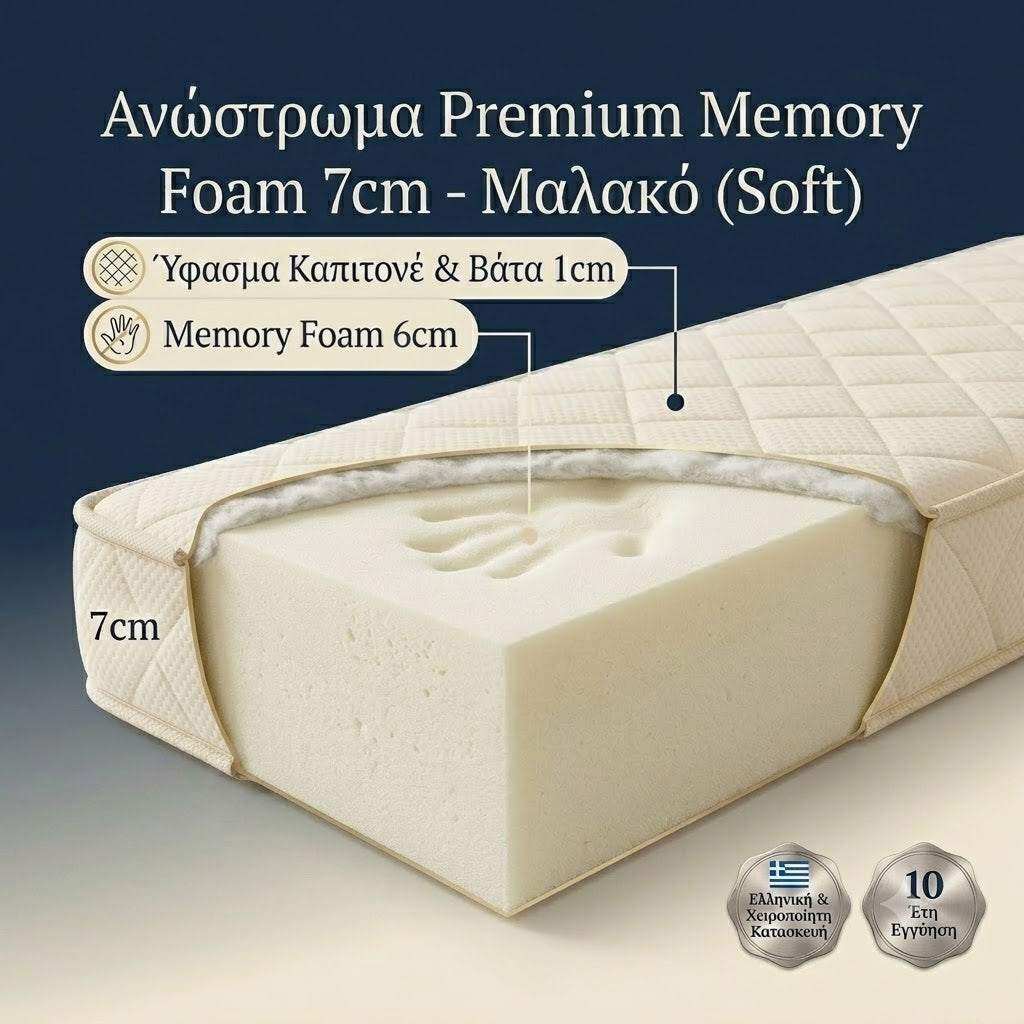 Ανώστρωμα Sweet Sleep Memory Foam 7cm – Premium Χειροποίητη Κατασκευή