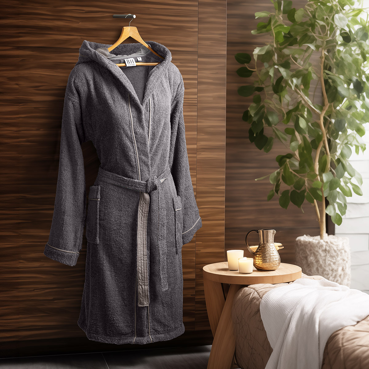 Beauty Home Μπουρνούζι με κουκούλα Art 3428 Ανθρακί