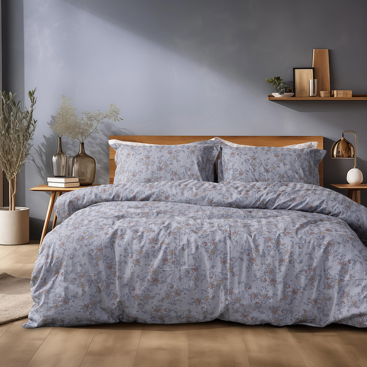 Beauty Home Σετ σεντόνια υπέρδιπλα με λάστιχο Art 12212 Jasmine 100% Βαμβακοσατέν 300tc 170x200+30 Γκρι