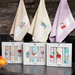 Beauty Home Ποτηρόπανα σετ 3τμχ Fruits Art 8286 40x60 Εκρού,Σιέλ,Ροζ 40x60