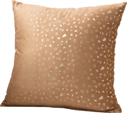 Beauty Home Μαξιλαροθήκη  45 x 45 cm Βελούδο Μπεζ Με Χρυσά Έλατα